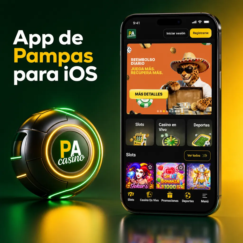 App de Pampas para iOS gratis, optimizada para iPhone y iPad con navegación táctil entre casino y deportes.