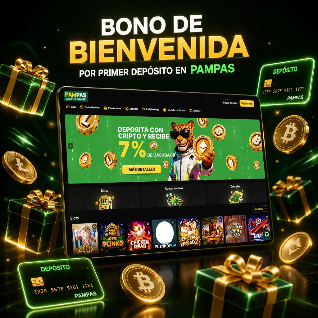 Bono de bienvenida en Pampas por primer depósito: hasta 450% en casino con giros gratis o 400% en deportes.