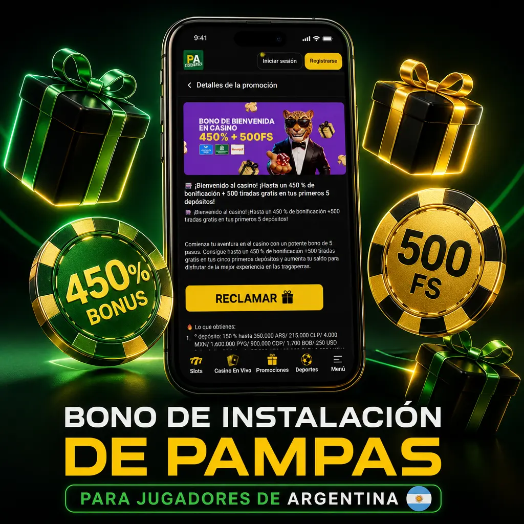 Bono de bienvenida Pampas app para jugadores argentinos: hasta 450% en casino y 400% en deportes con giros gratis