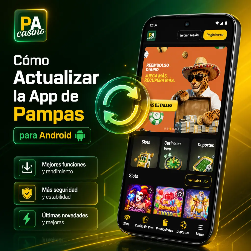 Pasos para actualizar la app de Pampas en Android: descargar el apk, instalar y volver a iniciar sesión.