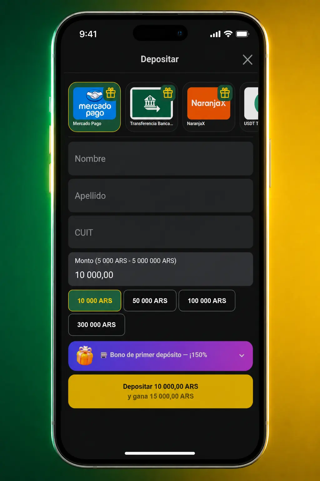 Pasos para depositar en Pampas desde Argentina usando Mercado Pago, transferencia, NaranjaX o USDT TRC-20.