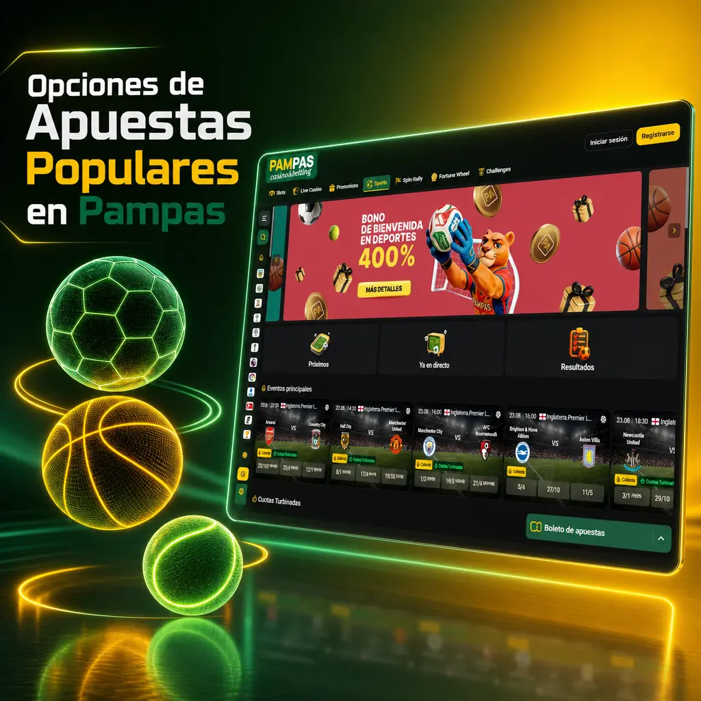 Opciones de apuestas populares en Pampas: prematch, en vivo y combinadas con cuotas actualizadas y hasta 20 selecciones.