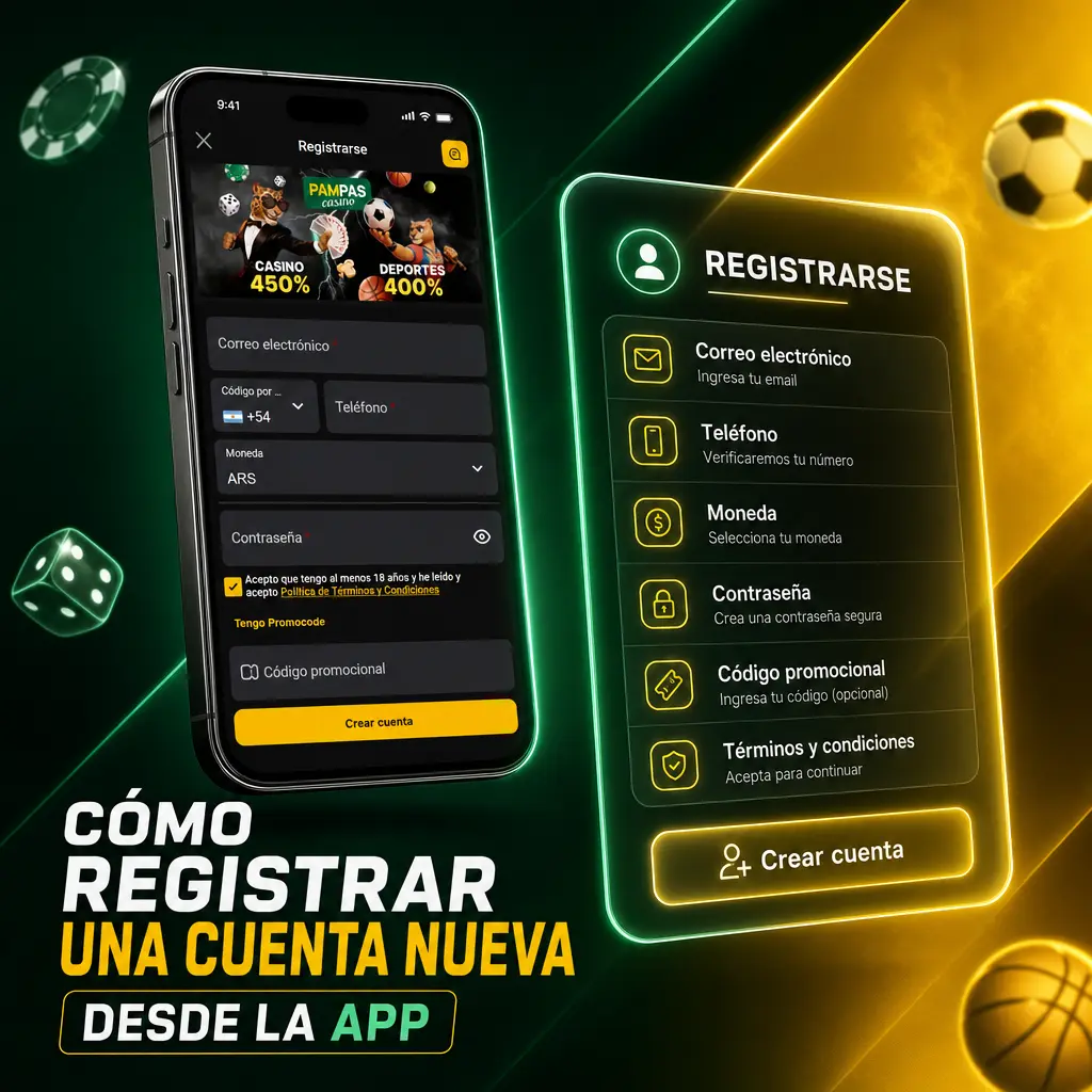 Pasos para registrar una cuenta nueva en la app de Pampas y activar el bono de bienvenida
