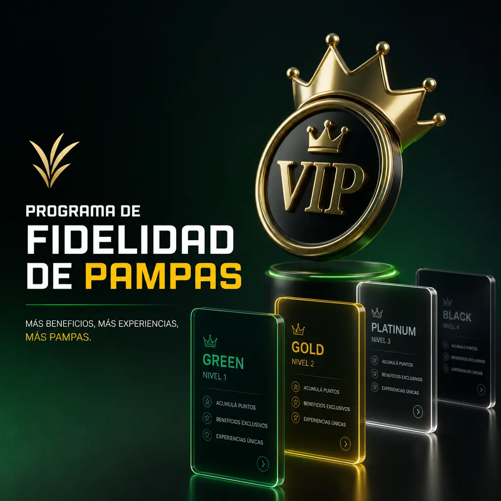 Programa de Fidelidad Club Pampas VIP: acumulá puntos, subí de nivel y obtené cashback, giros gratis y beneficios exclusivos.